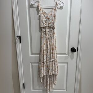 Rue21 Floral Print High Low Dress with Peek A Boo Front and Ruched Back, Small